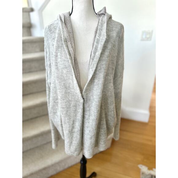 Moth Anthropologie Light Grey Wool Alpaca Blended Hooded Cardigan - Picture 1 of 9